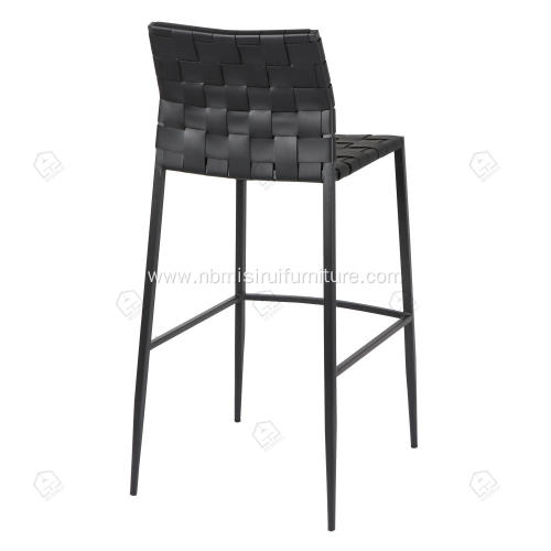 Black hand woven saddle genuine leather bar stool